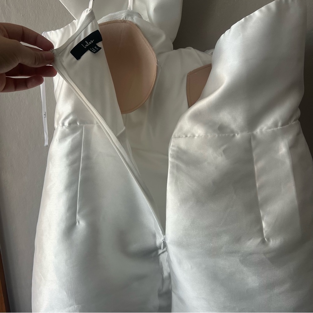 Lulus White Utterly Pretty White Bow One-Shoulder Mini Dress with Pockets SZ XL - Picture 8 of 11